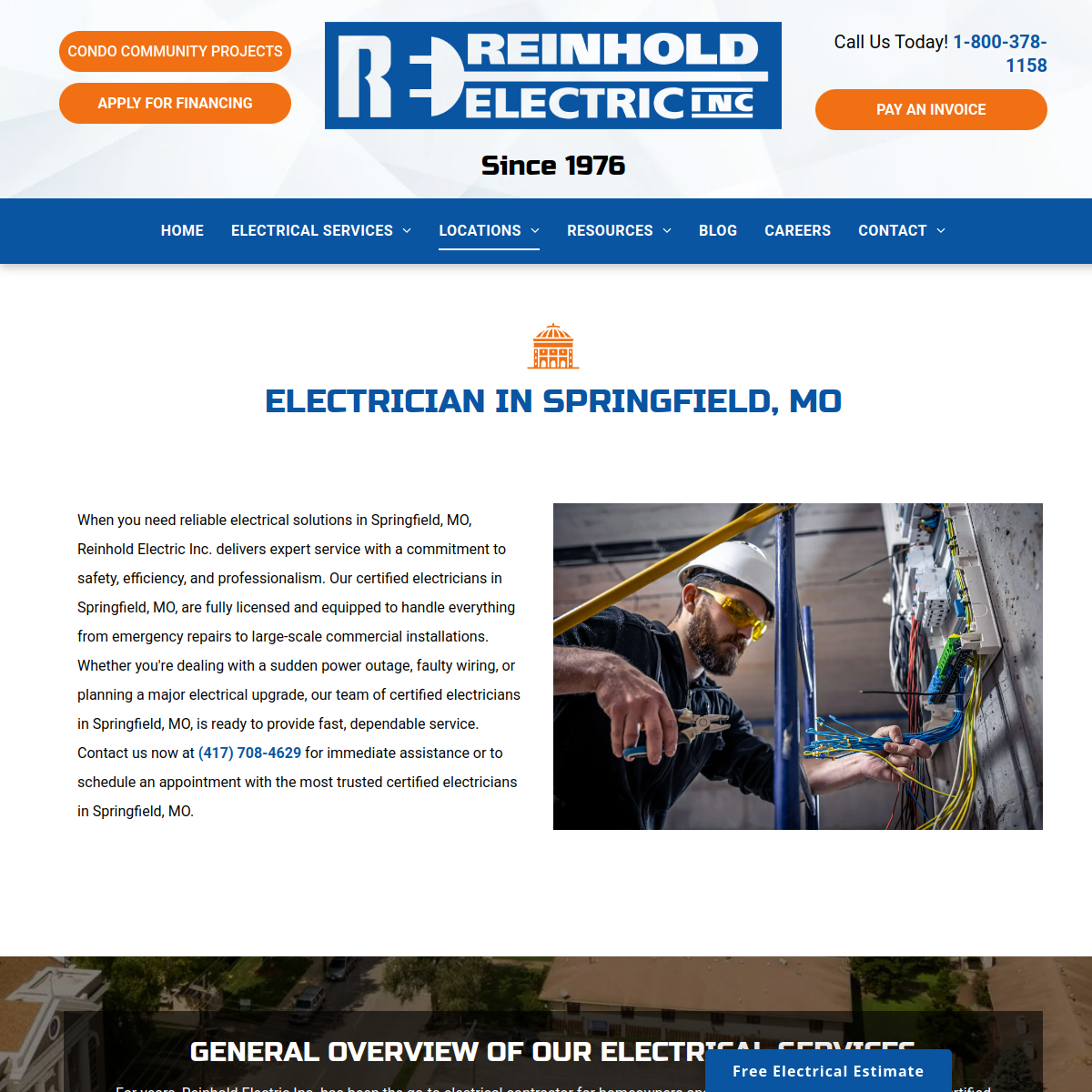 Screenshot of the Reinhold Electric website