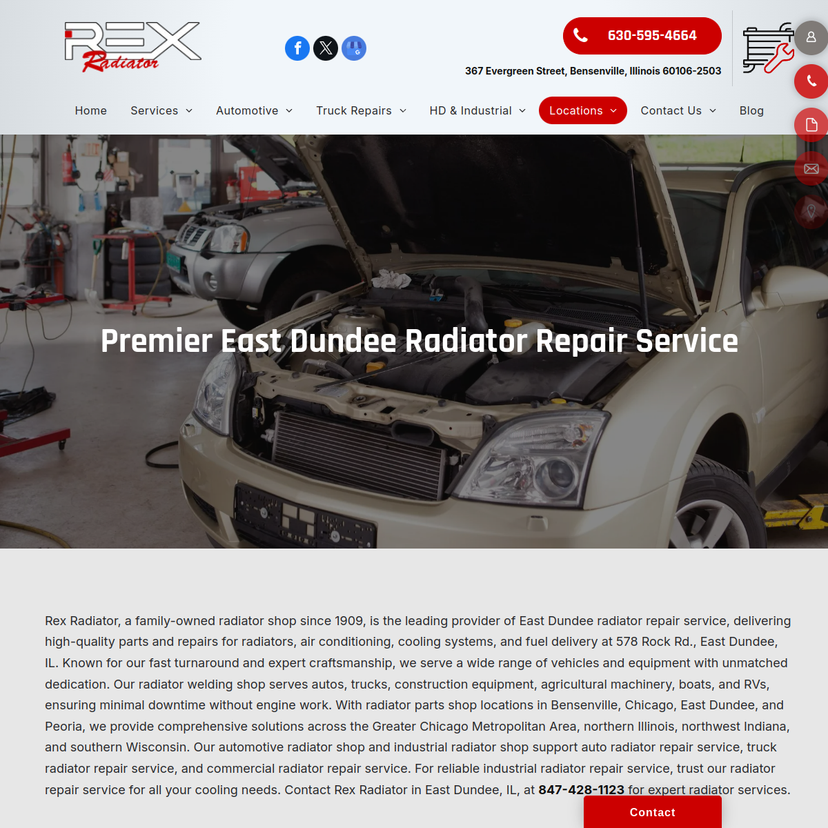 Screenshot of the Rex Radiator website