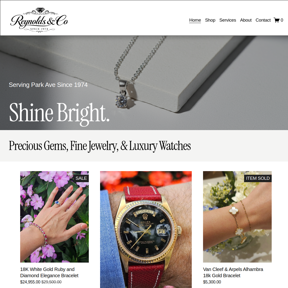 Screenshot of the Reynolds & Company Jewelers website