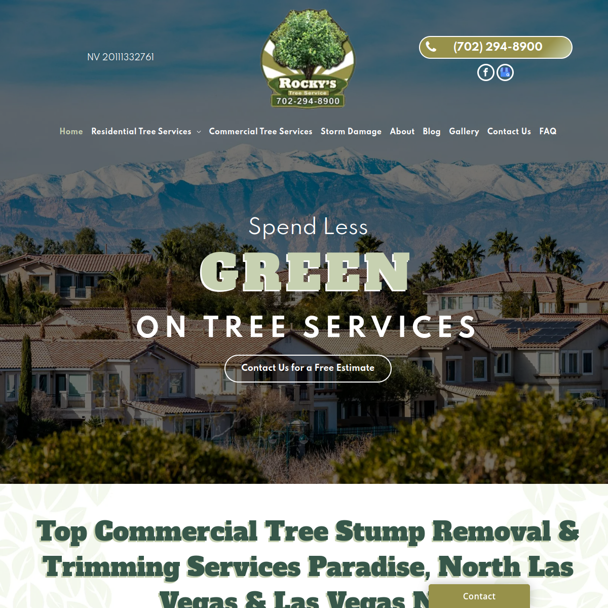 Screenshot of the Rocky's Tree Service website