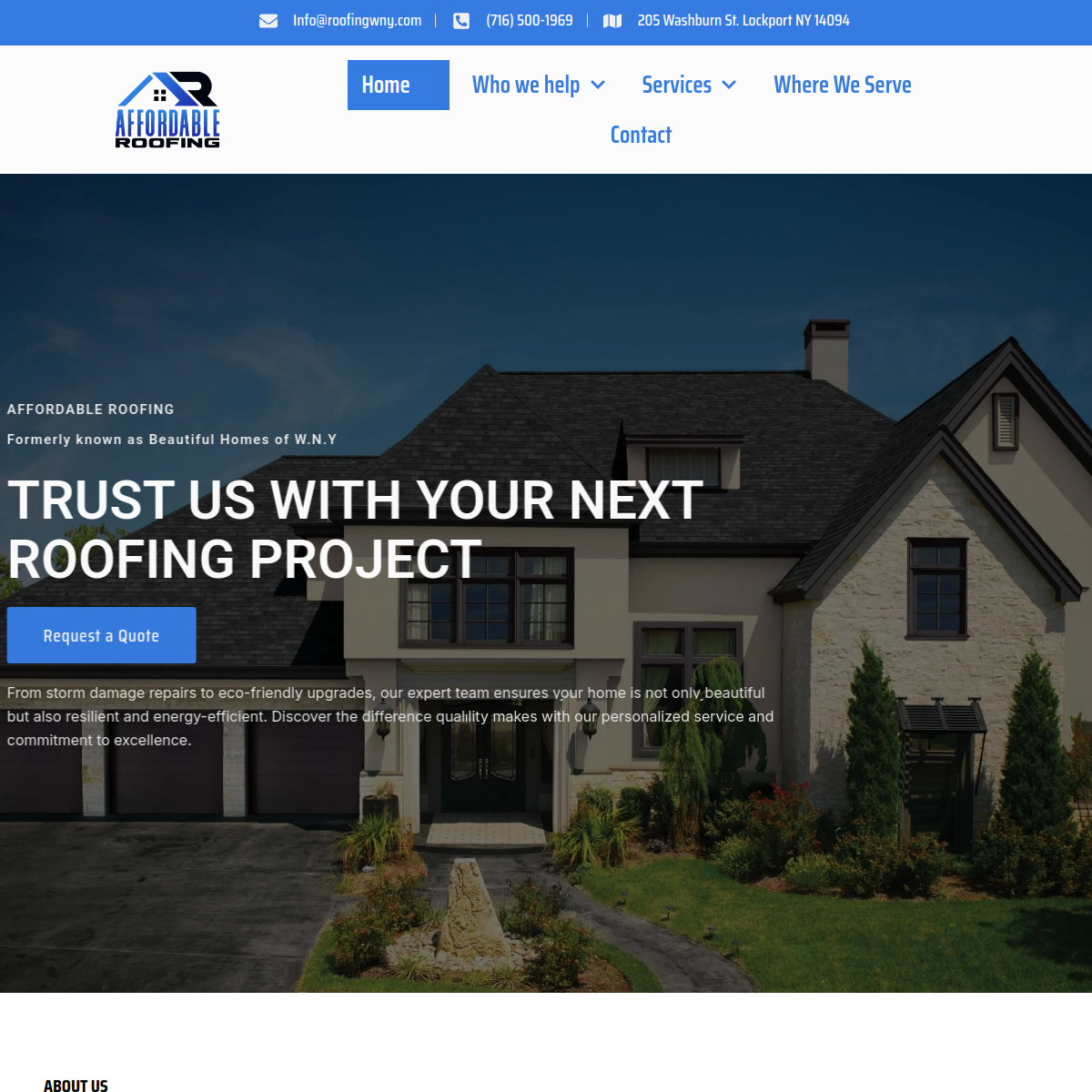 Screenshot of the Affordable Roofing website