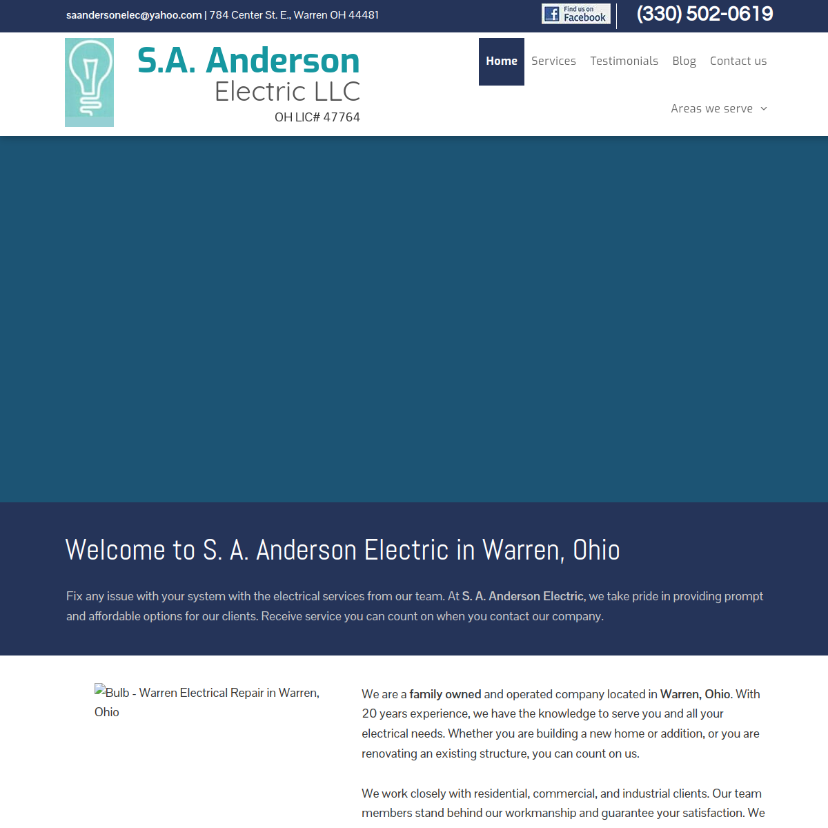 Screenshot of the S.A. Anderson Electric, LLC website