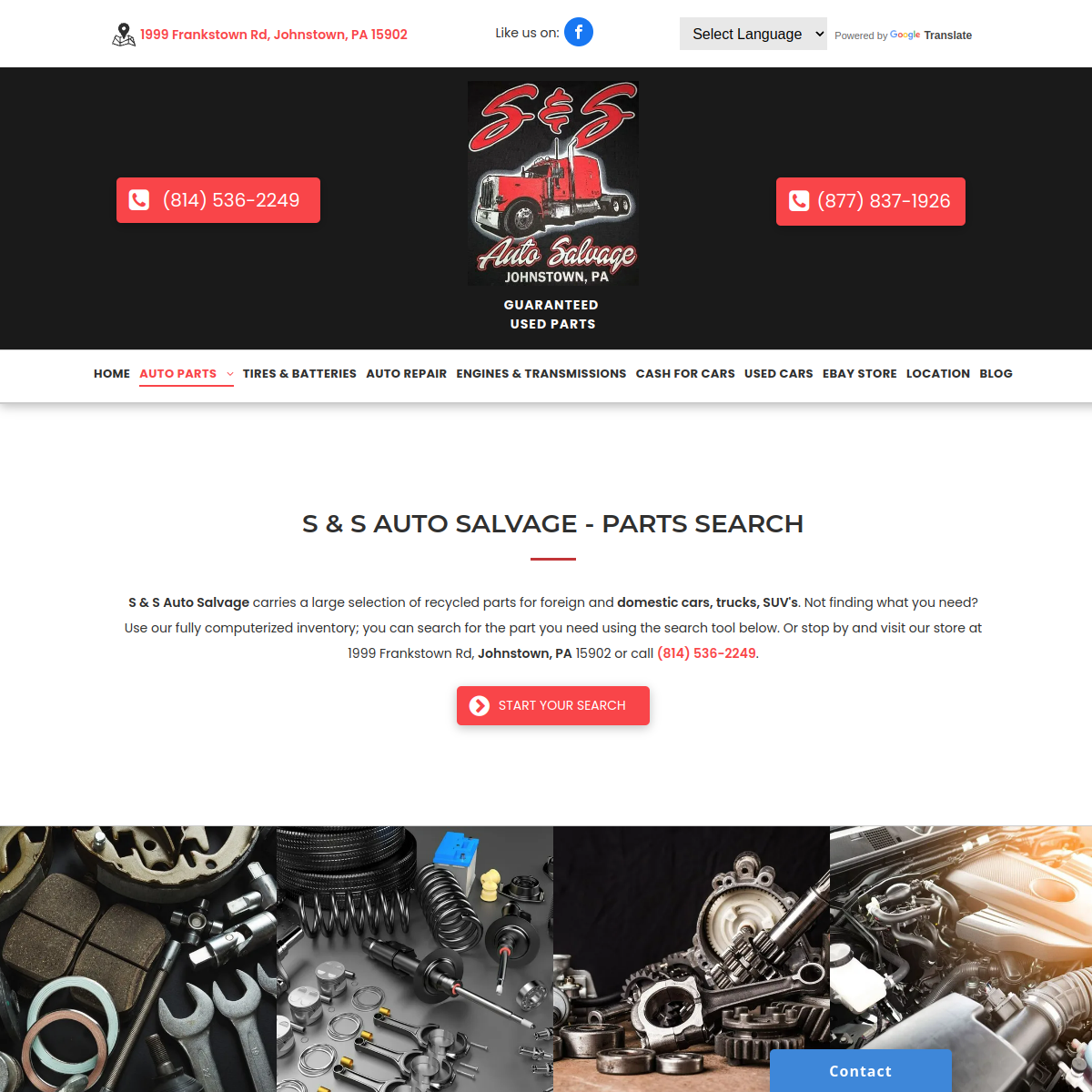 Screenshot of the S & S Auto Salvage website