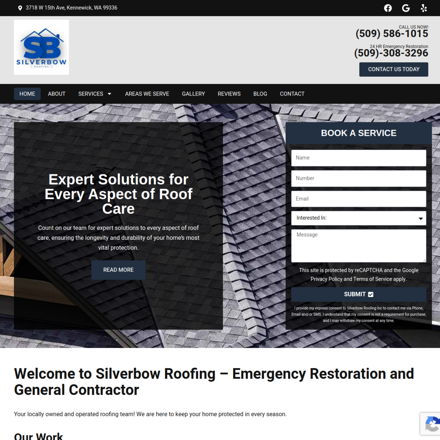 Screenshot of the Silverbow Roofing Inc website
