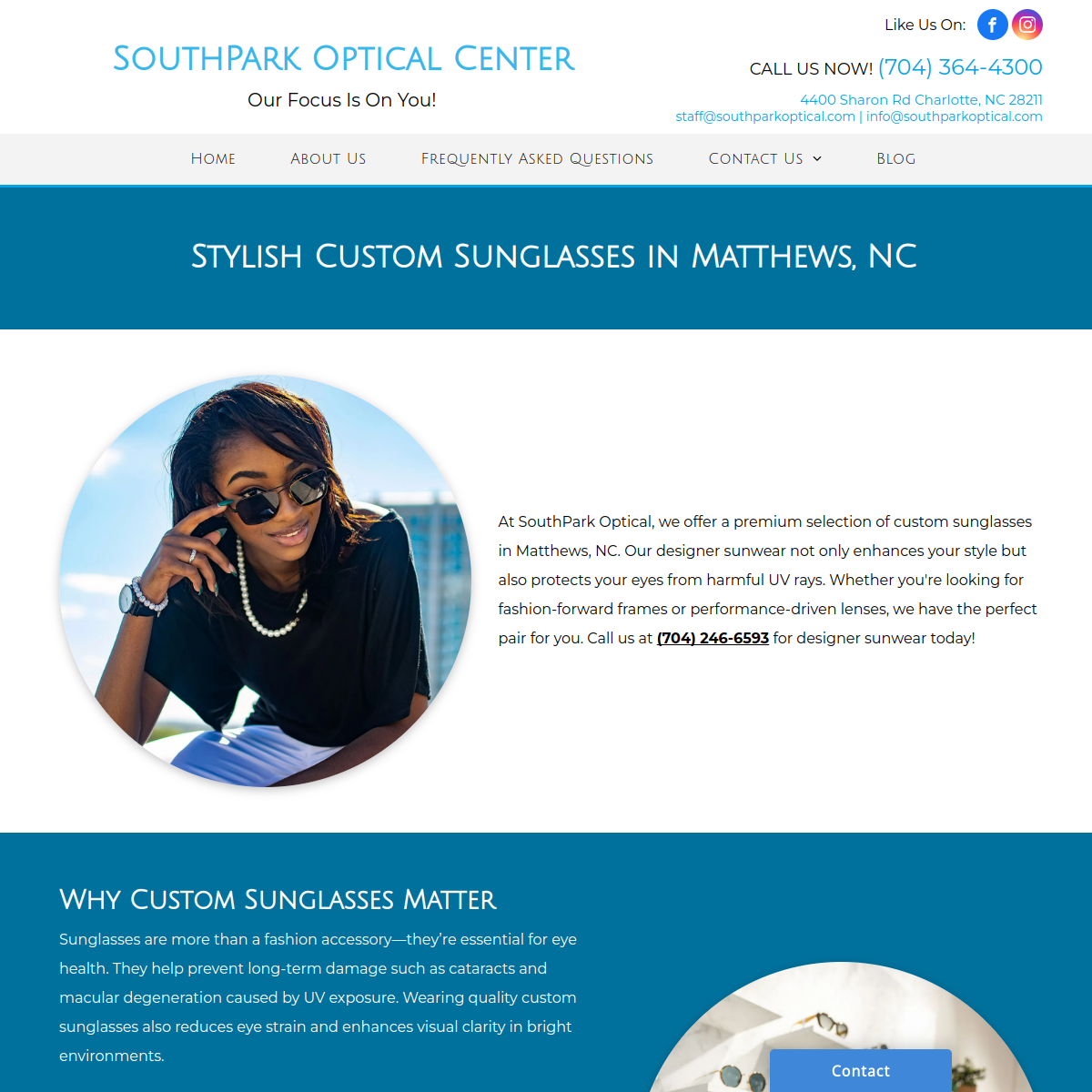 Screenshot of the SouthPark Optical Center website