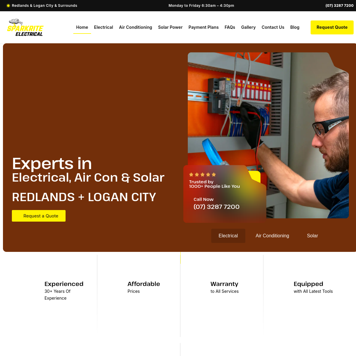 Screenshot of the Sparkrite Electrical website