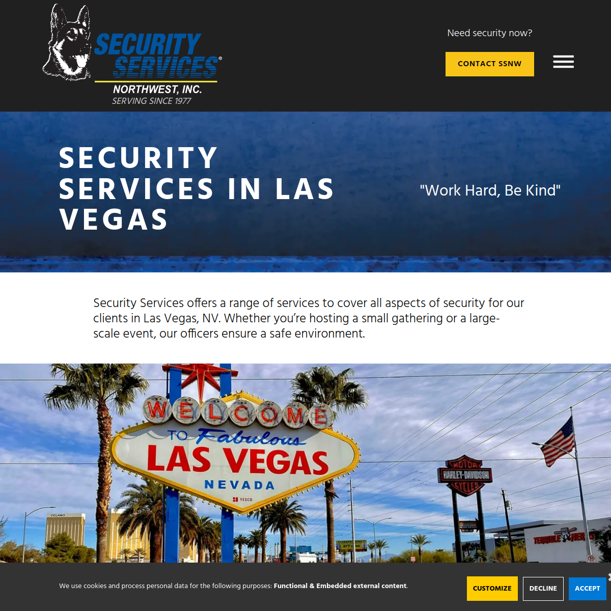 Screenshot of the Security Services Northwest, Inc website