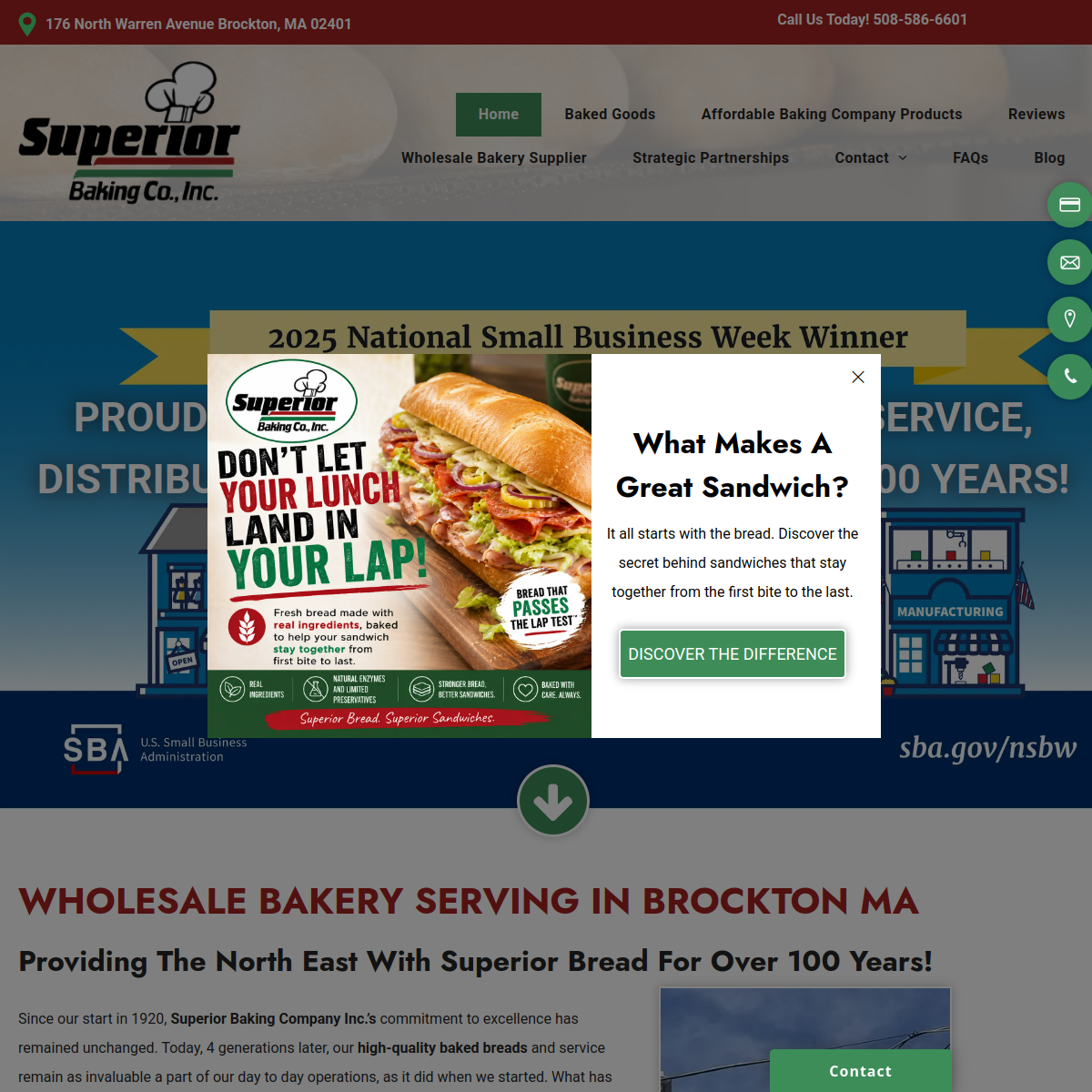 Screenshot of the Superior Baking Co Inc website