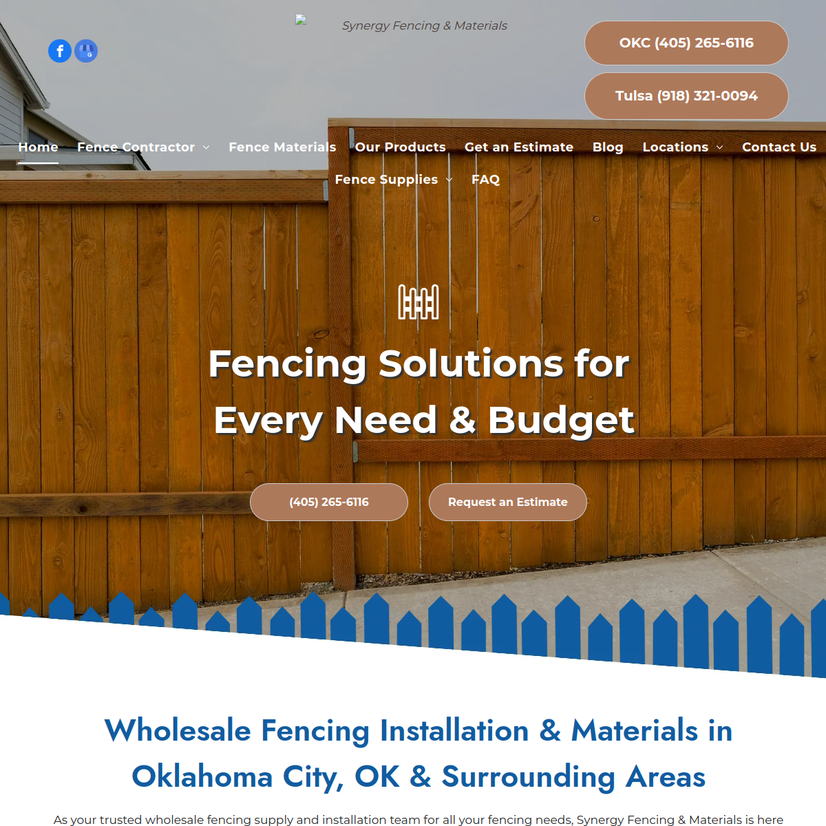 Screenshot of the Synergy Fencing and Materials website