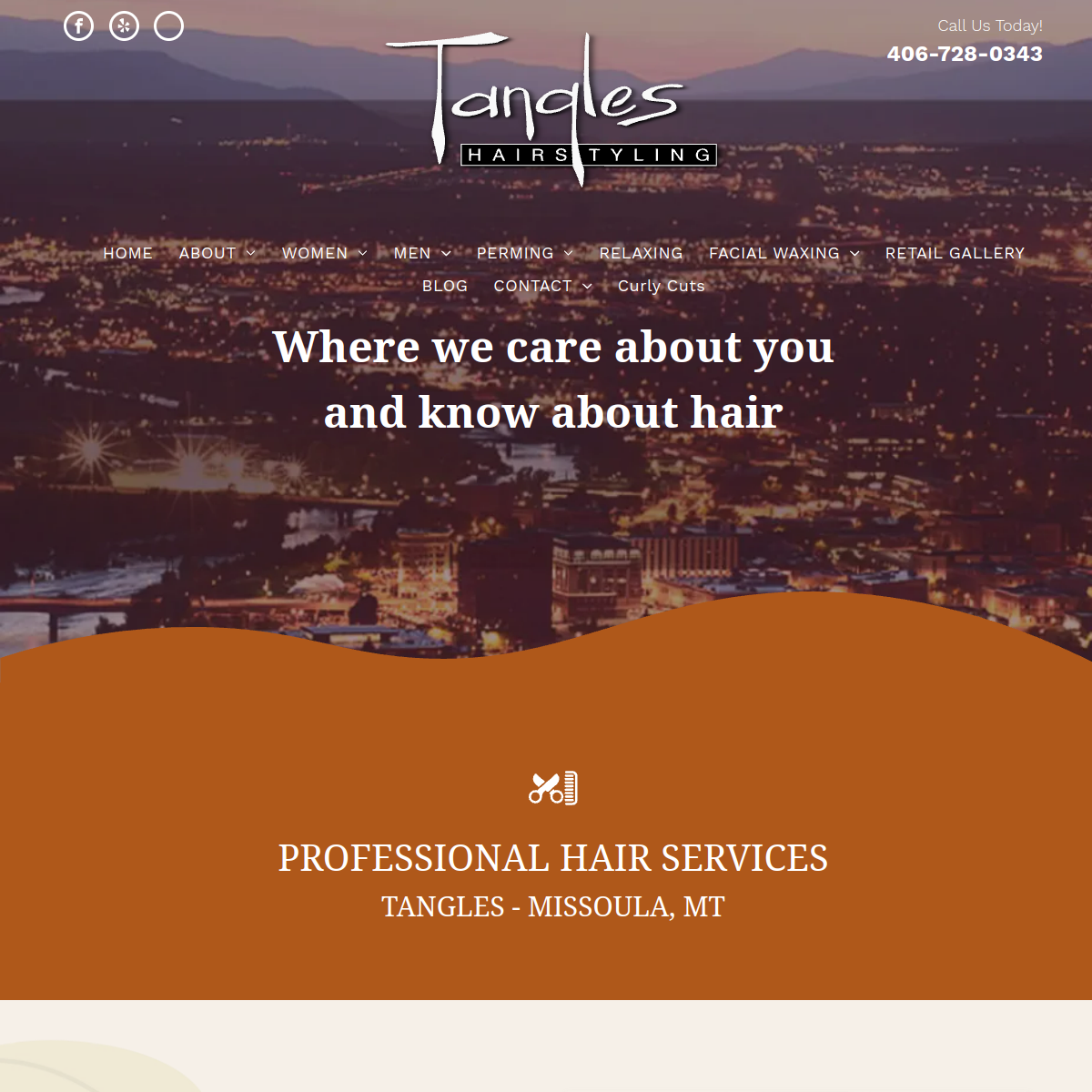 Screenshot of the Tangles Hairstyling website