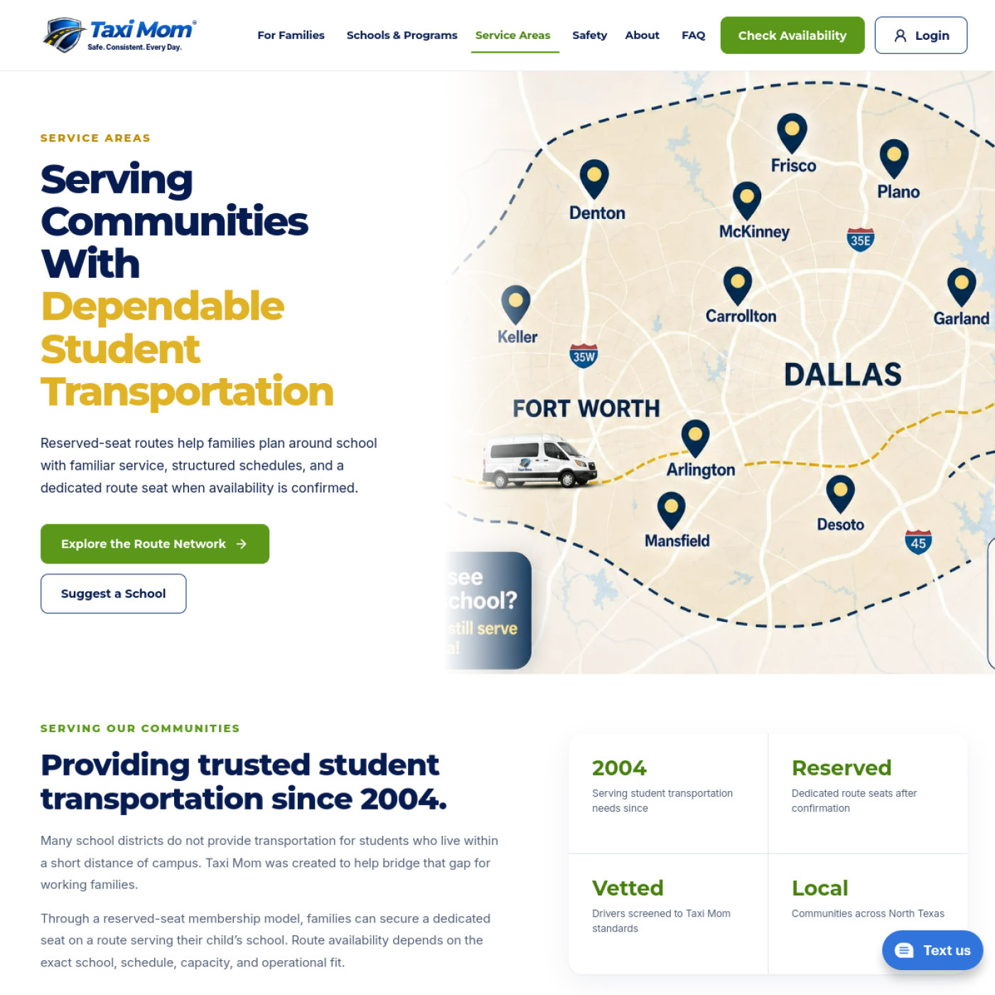 Screenshot of the Drop Off Service For Kids Garland TX website