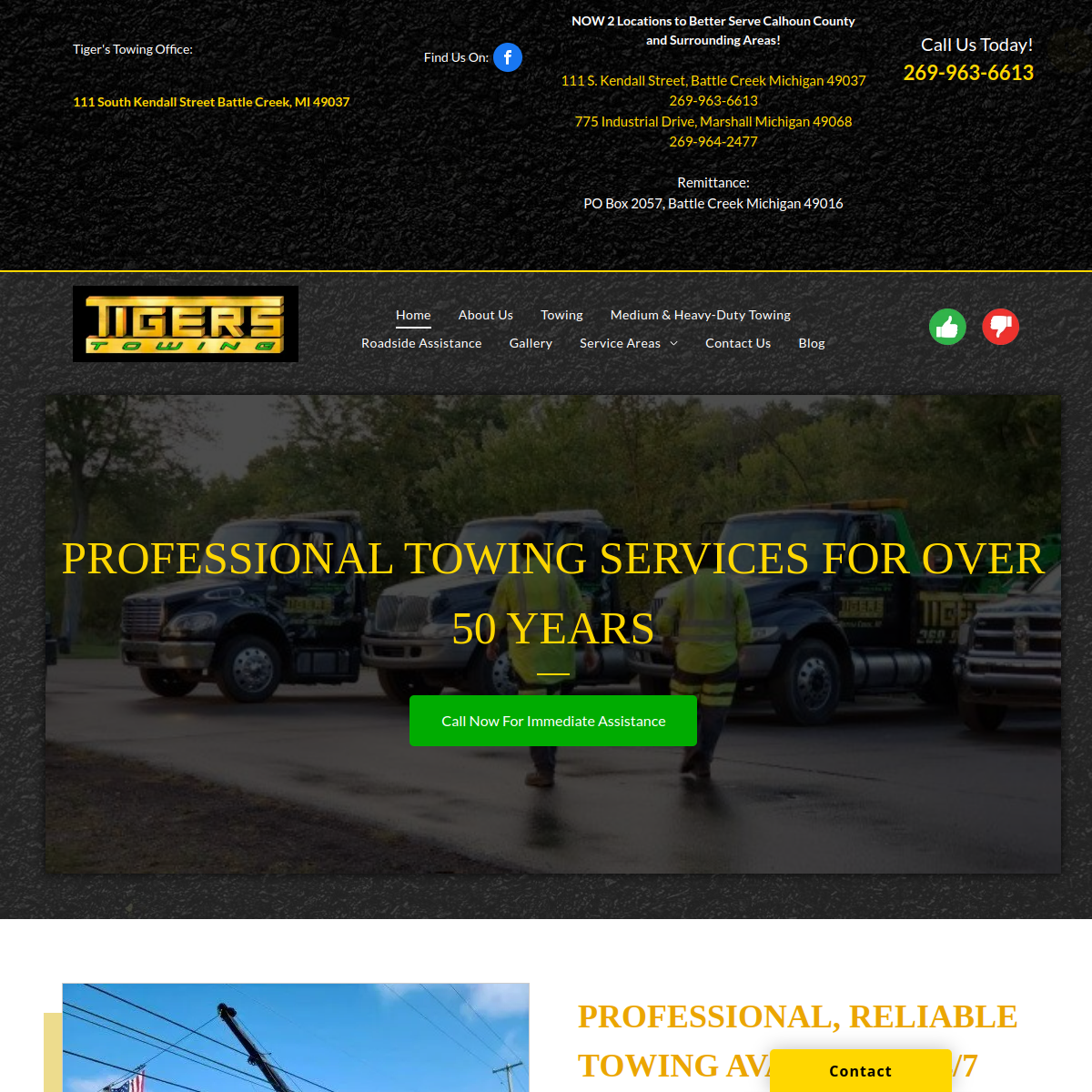 Screenshot of the Tiger's Towing website