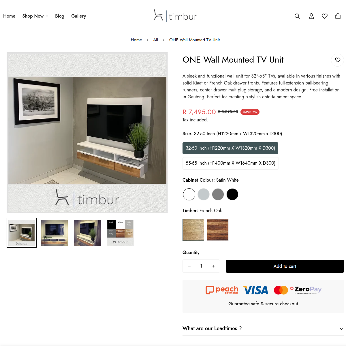 Screenshot of the Timbur Furniture website