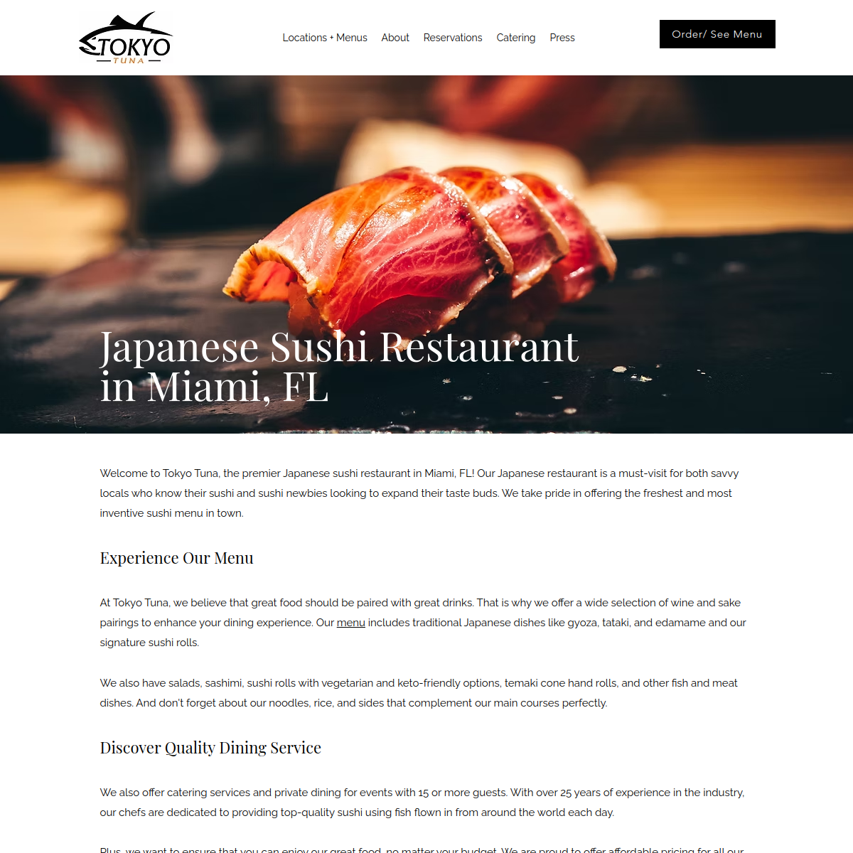 Screenshot of the Tokyo Tuna website