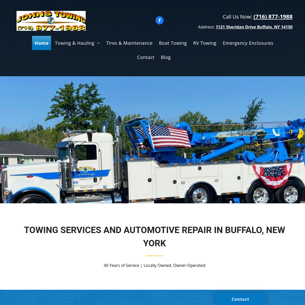 Screenshot of the John's Towing & Storage website