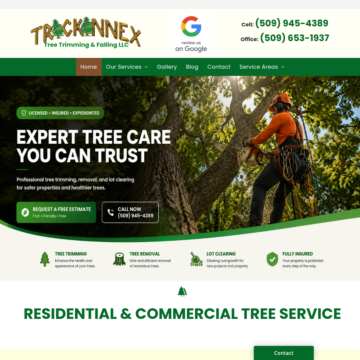 Screenshot of the Trickinnex Tree Trimming & Falling LLC website