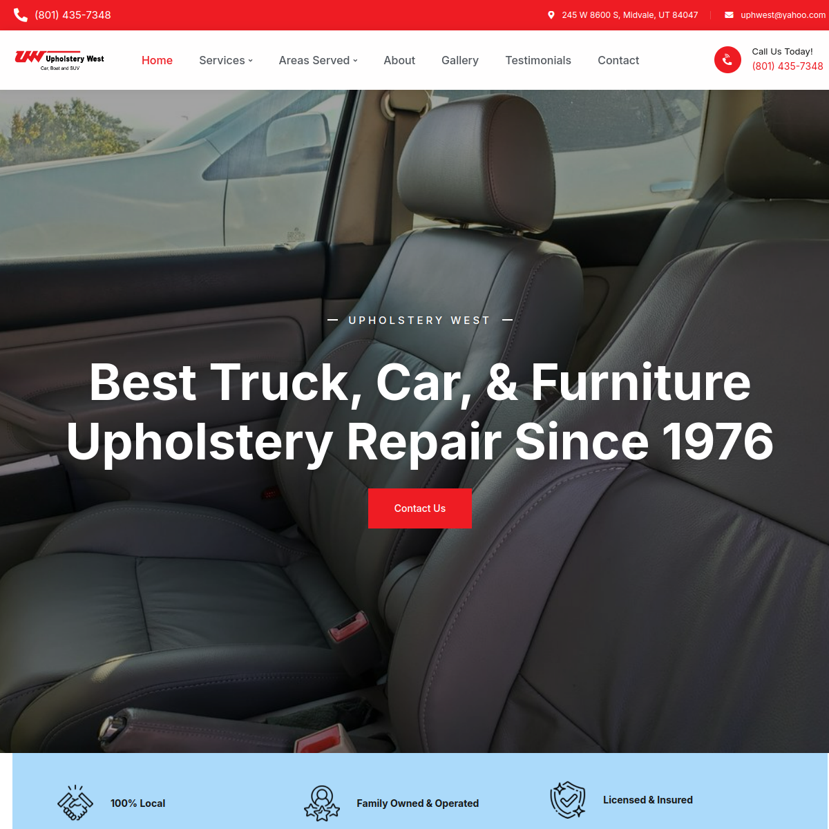 Screenshot of the Upholstery West website