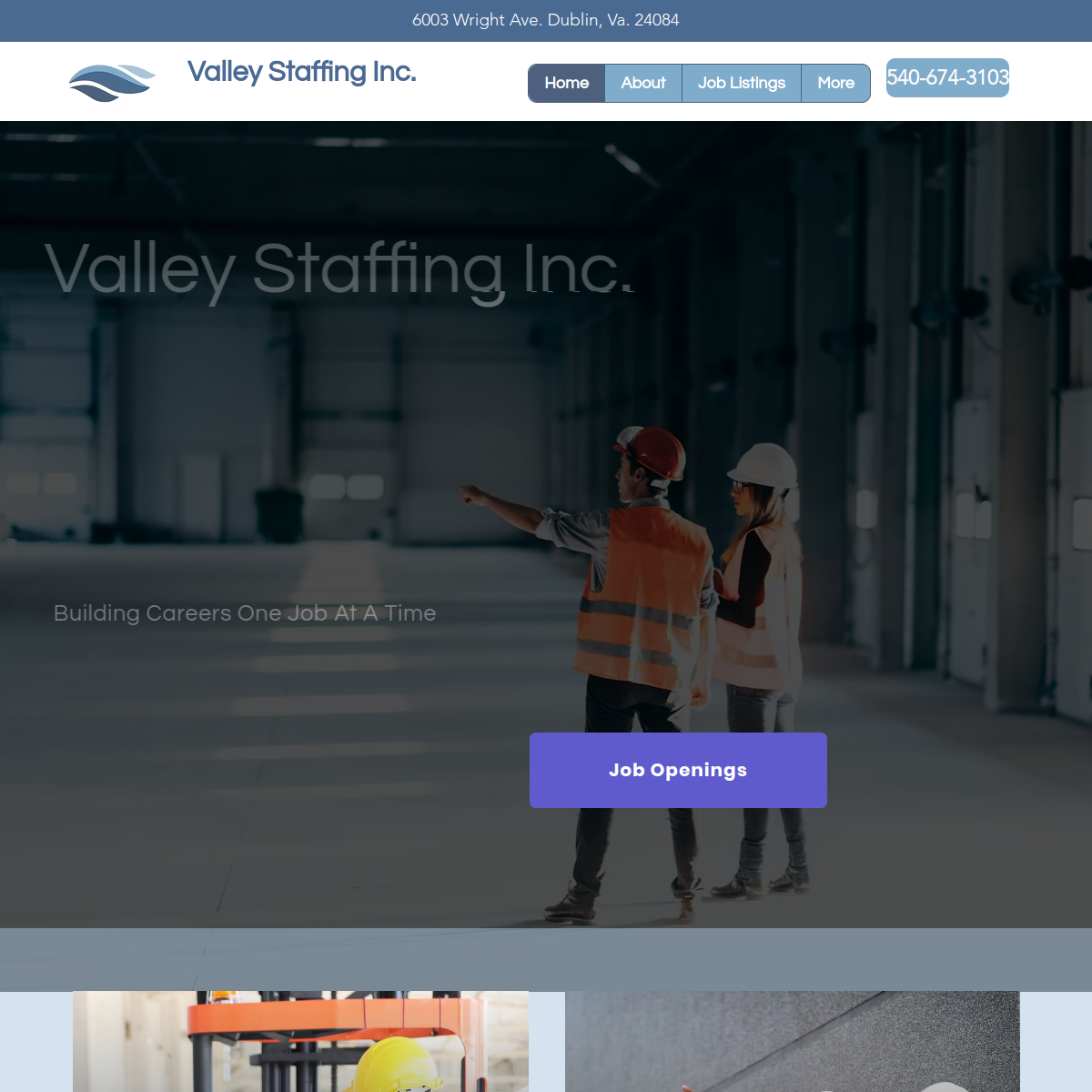 Screenshot of the Valley Staffing Inc website