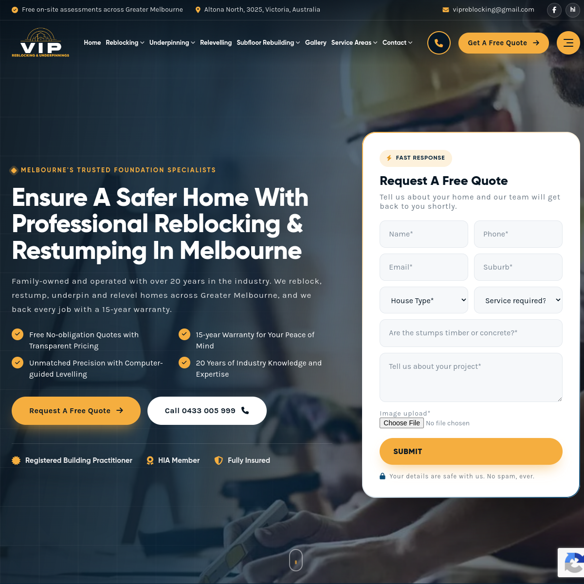 Screenshot of the Vip Reblocking and underpinning website
