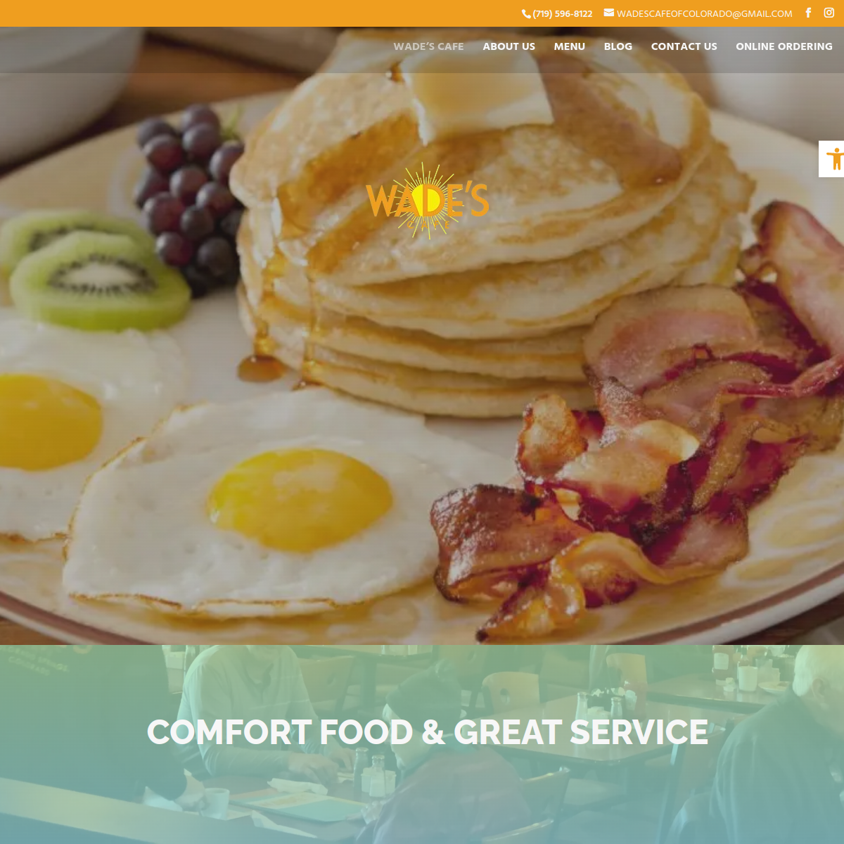 Screenshot of the Wade's Cafe website