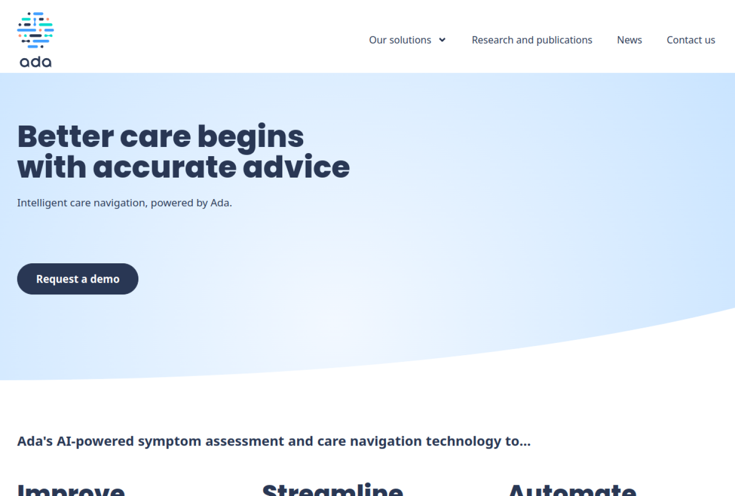Screenshot of the official Ada Health product page
