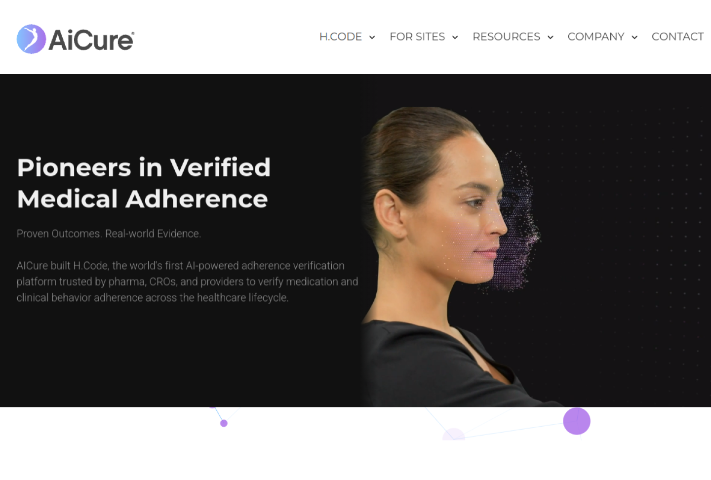 Screenshot of the official AiCure product page