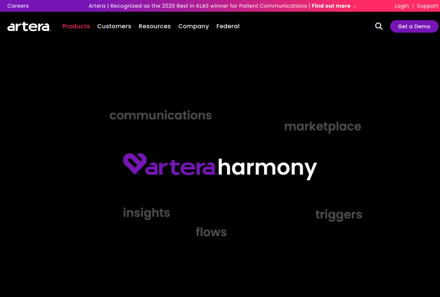 Screenshot of the official Artera Harmony product page