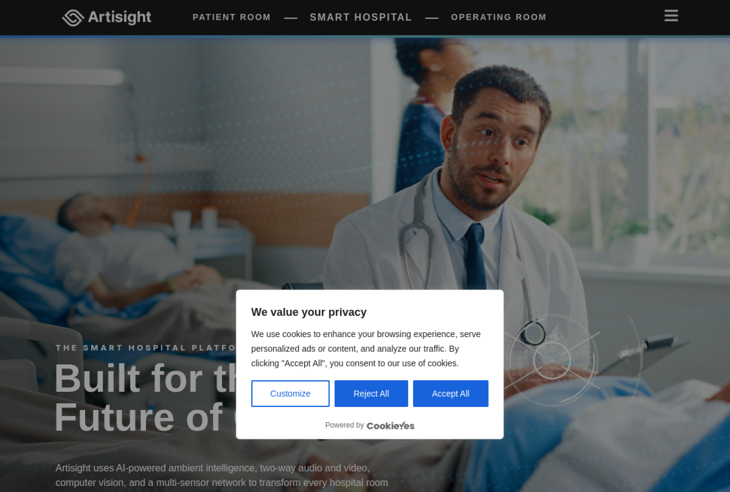 Screenshot of the official Artisight product page