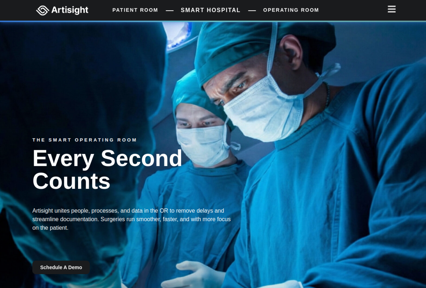 Screenshot of the official Artisight Smart Operating Room product page