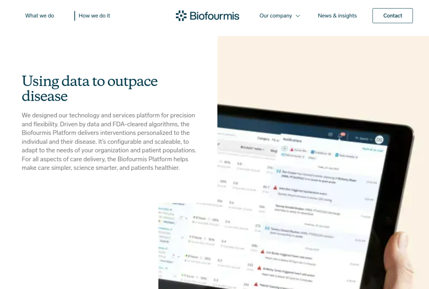 Screenshot of the official Biofourmis Biovitals product page