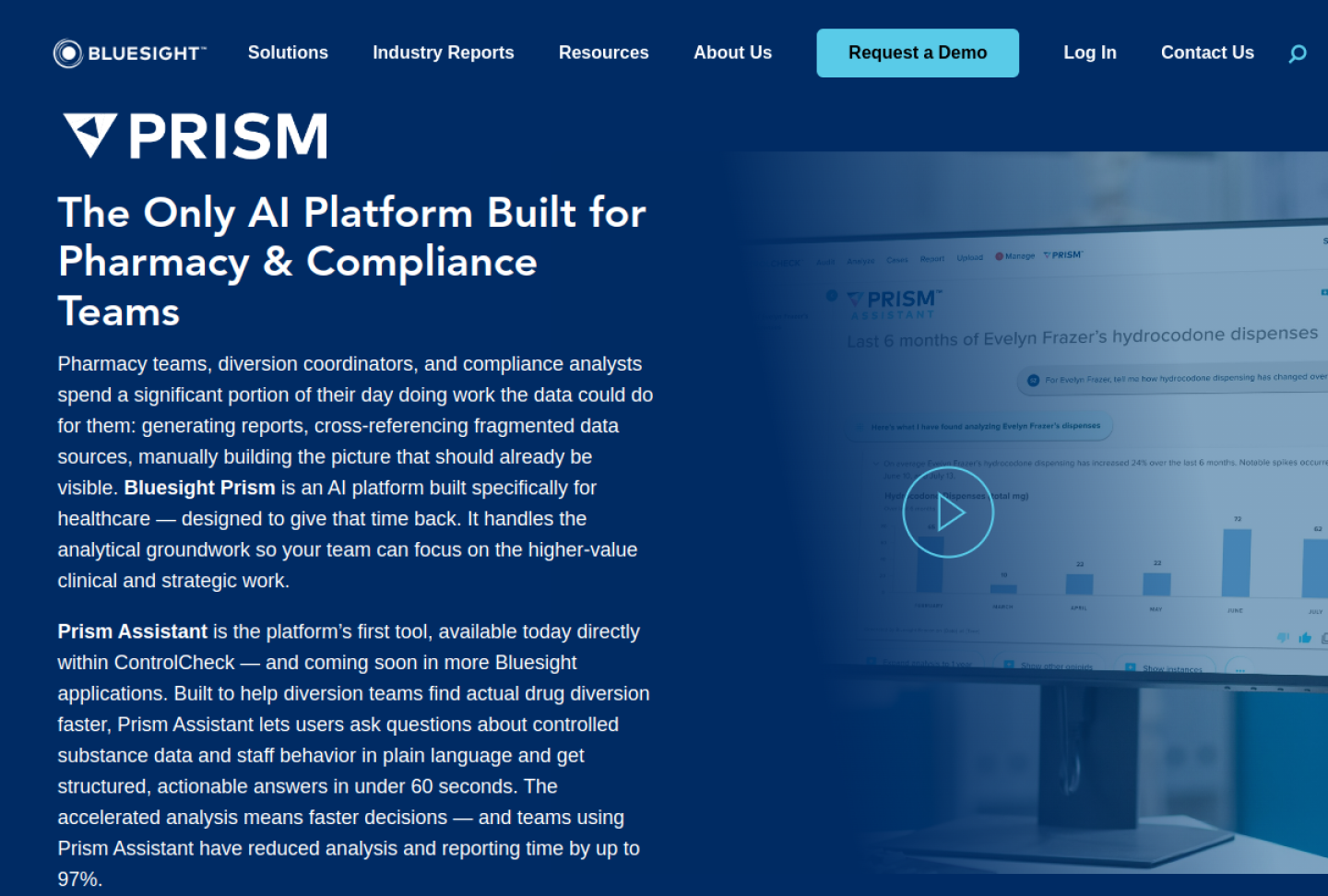 Screenshot of the official Bluesight Prism product page