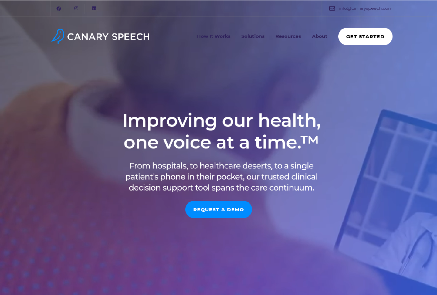 Screenshot of the official Canary Speech product page
