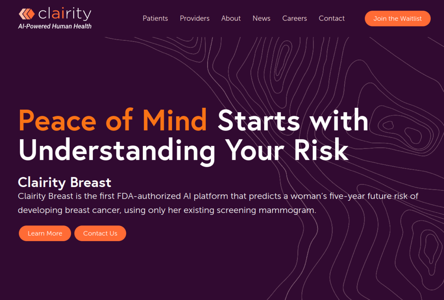 Screenshot of the official Clairity Breast product page