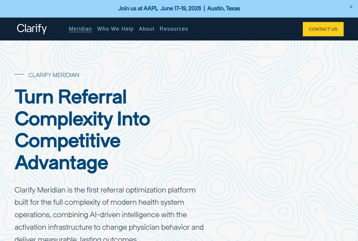 Screenshot of the official Clarify Meridian product page