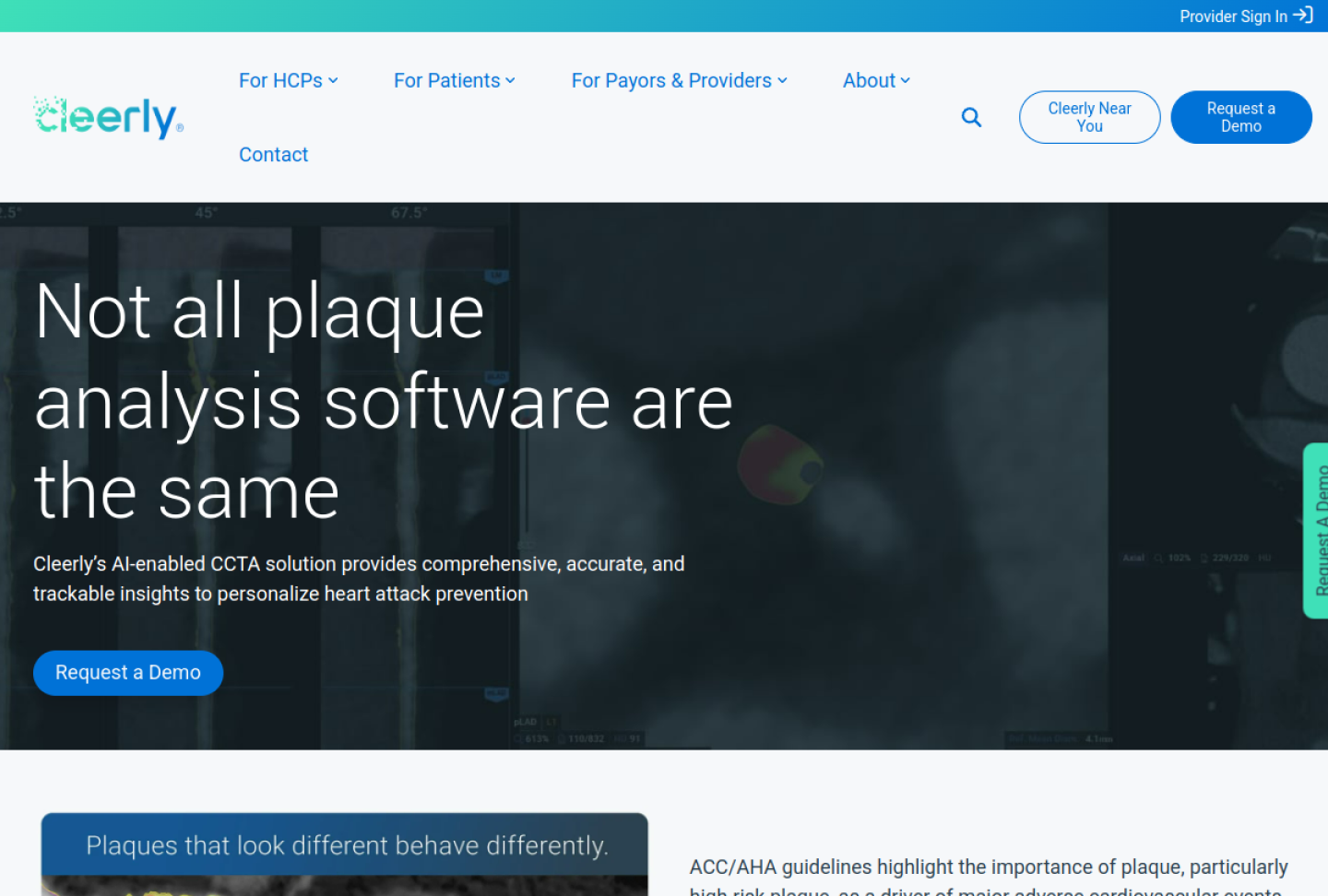 Screenshot of the official Cleerly product page