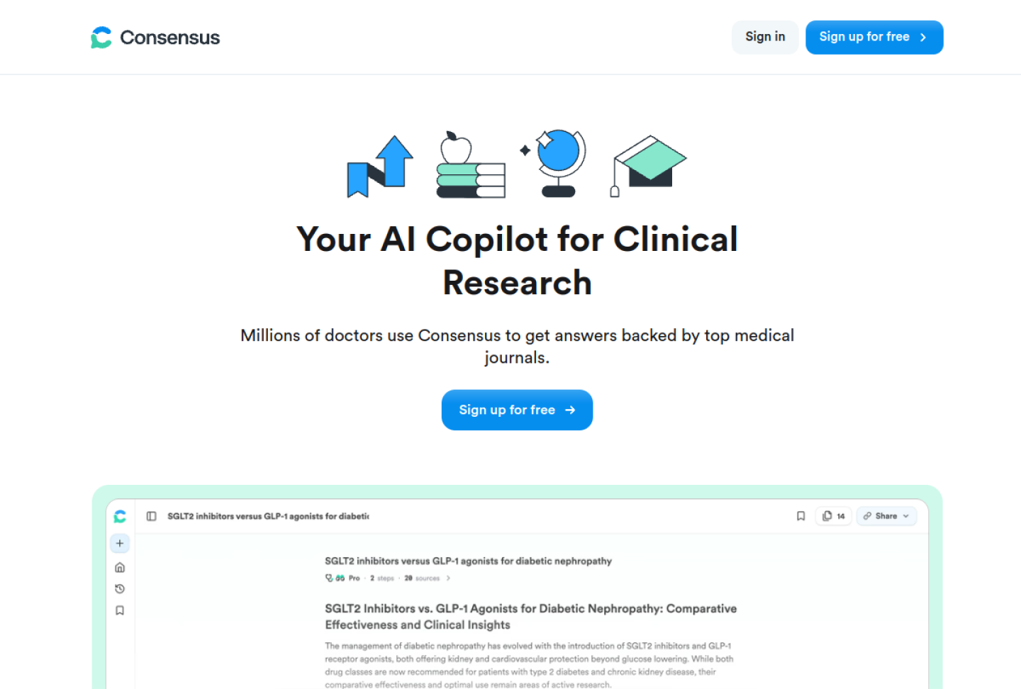 Screenshot of the official Consensus product page
