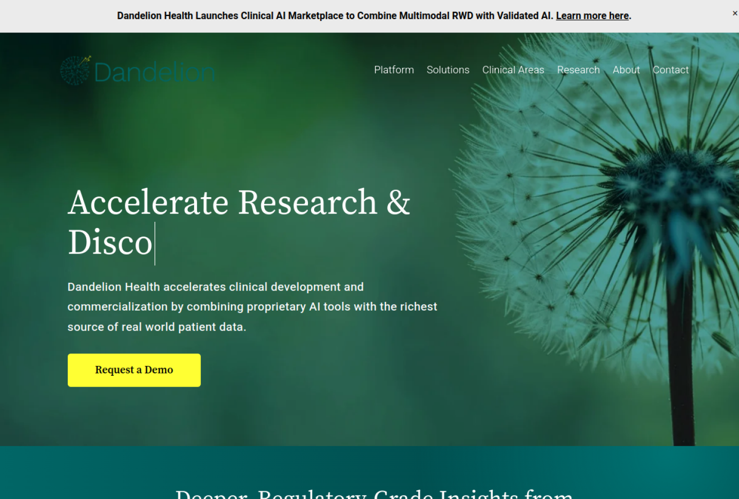 Screenshot of the official Dandelion Health product page
