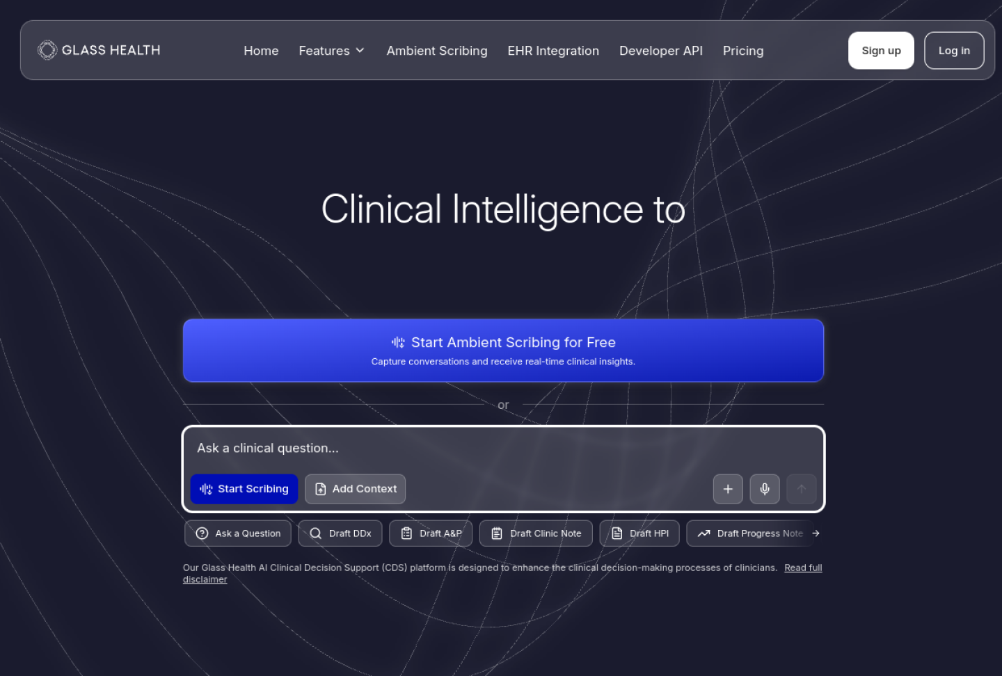 Screenshot of the official Glass Health product page