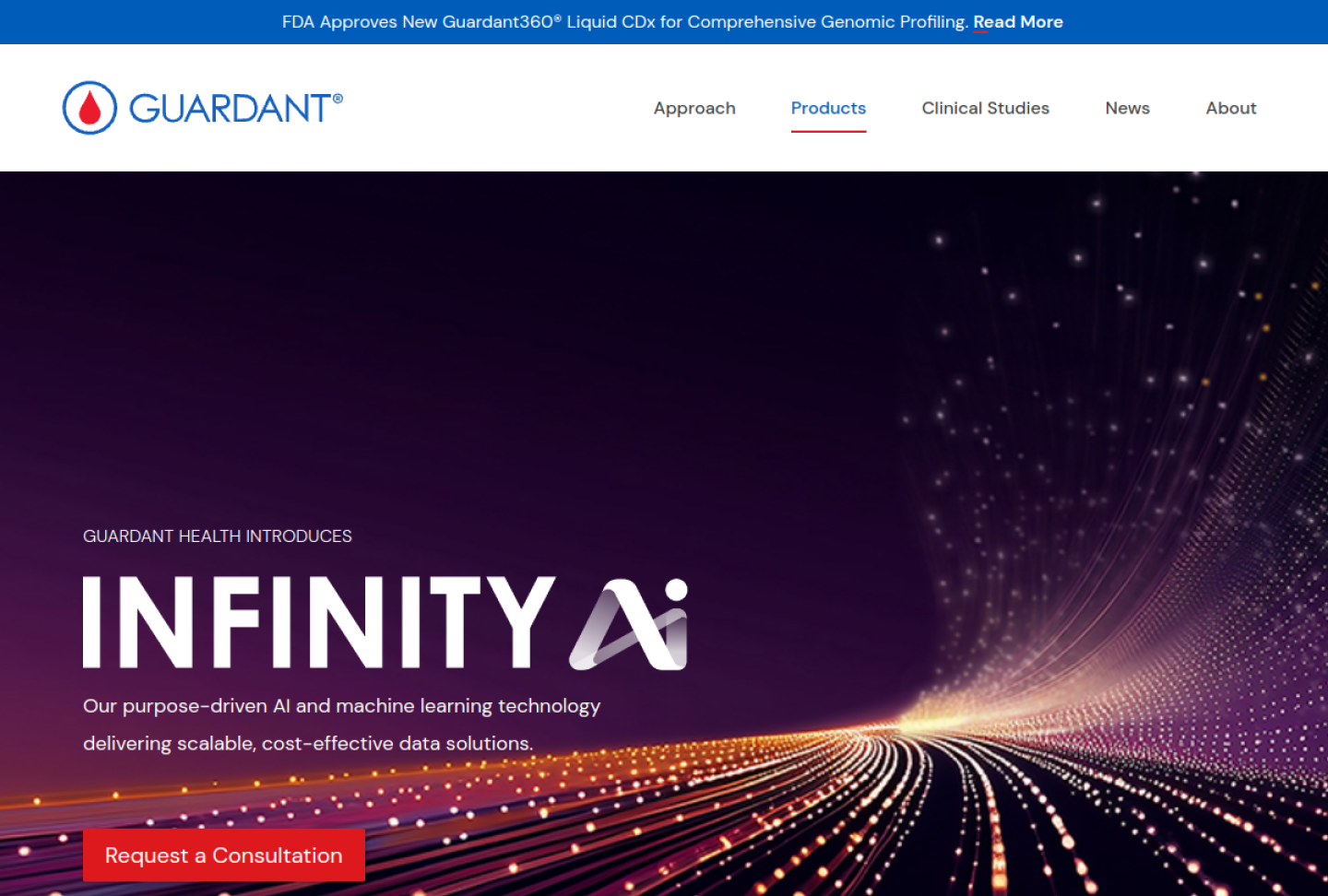 Screenshot of the official Guardant InfinityAI product page