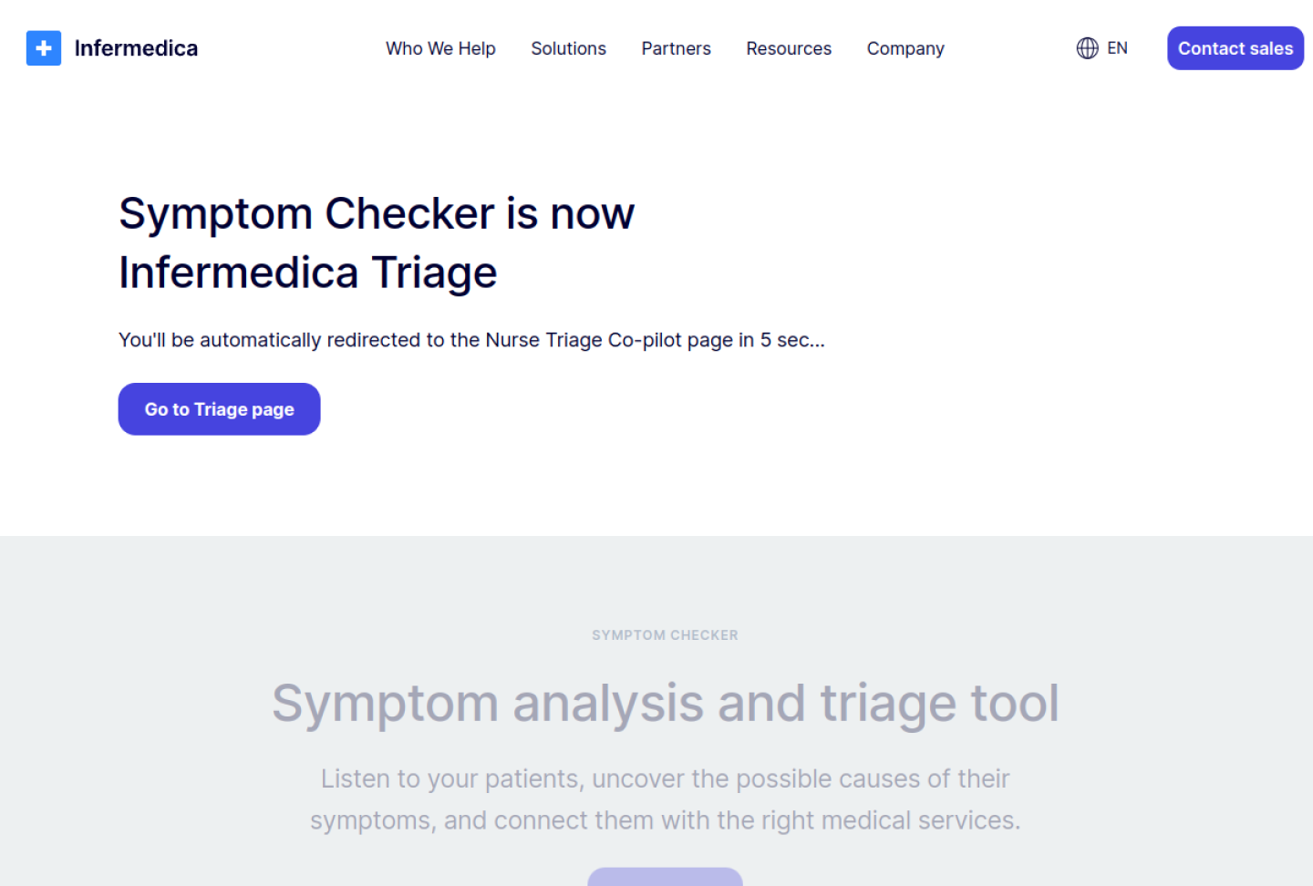 Screenshot of the official Infermedica product page