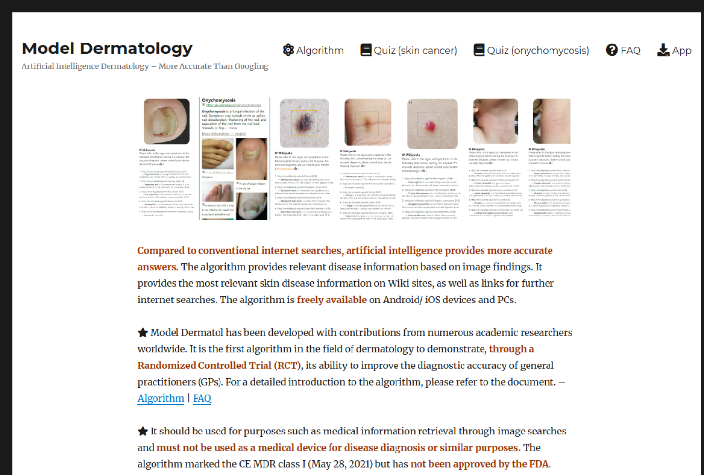 Screenshot of the official Model Dermatol product page
