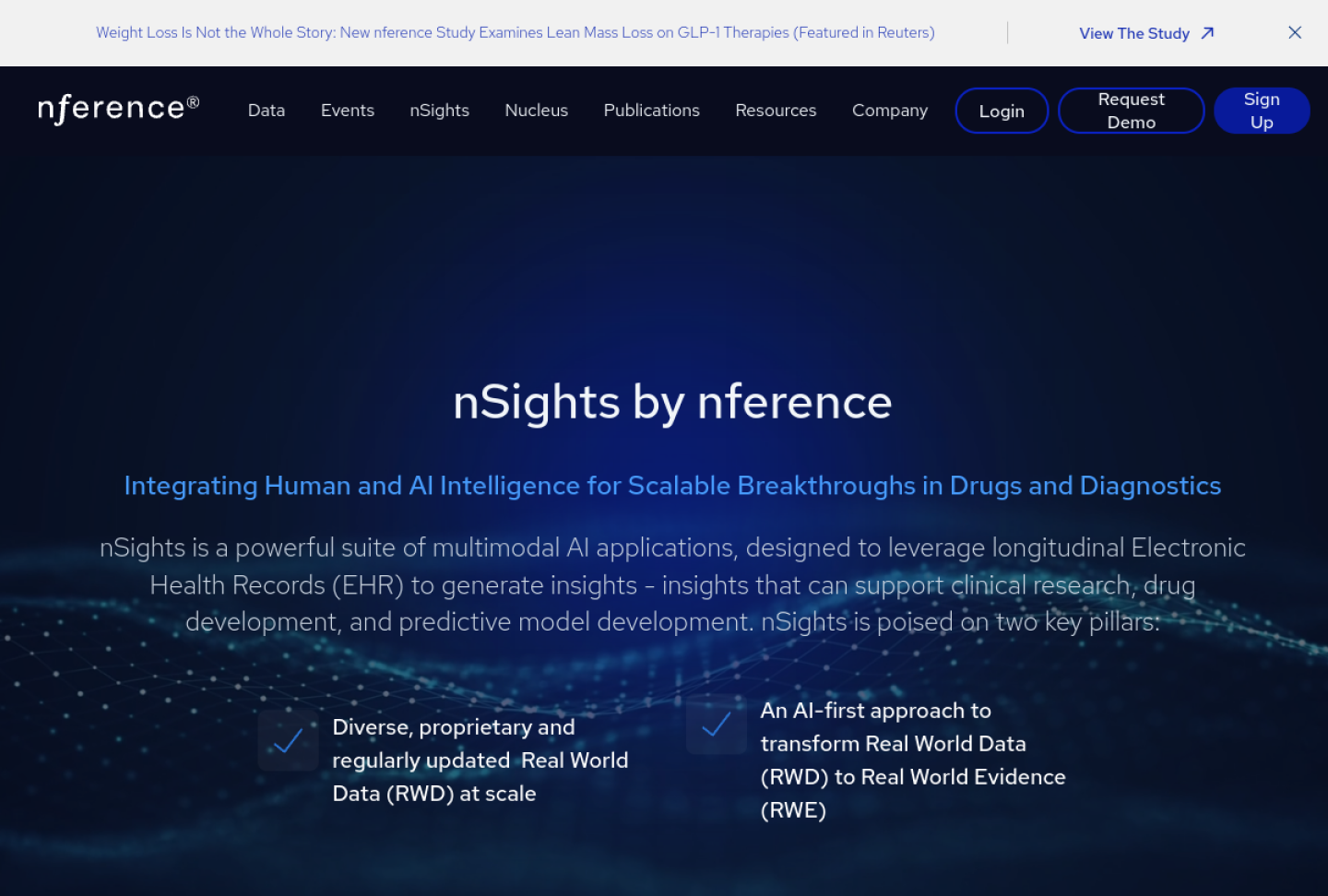 Screenshot of the official nference nSights product page