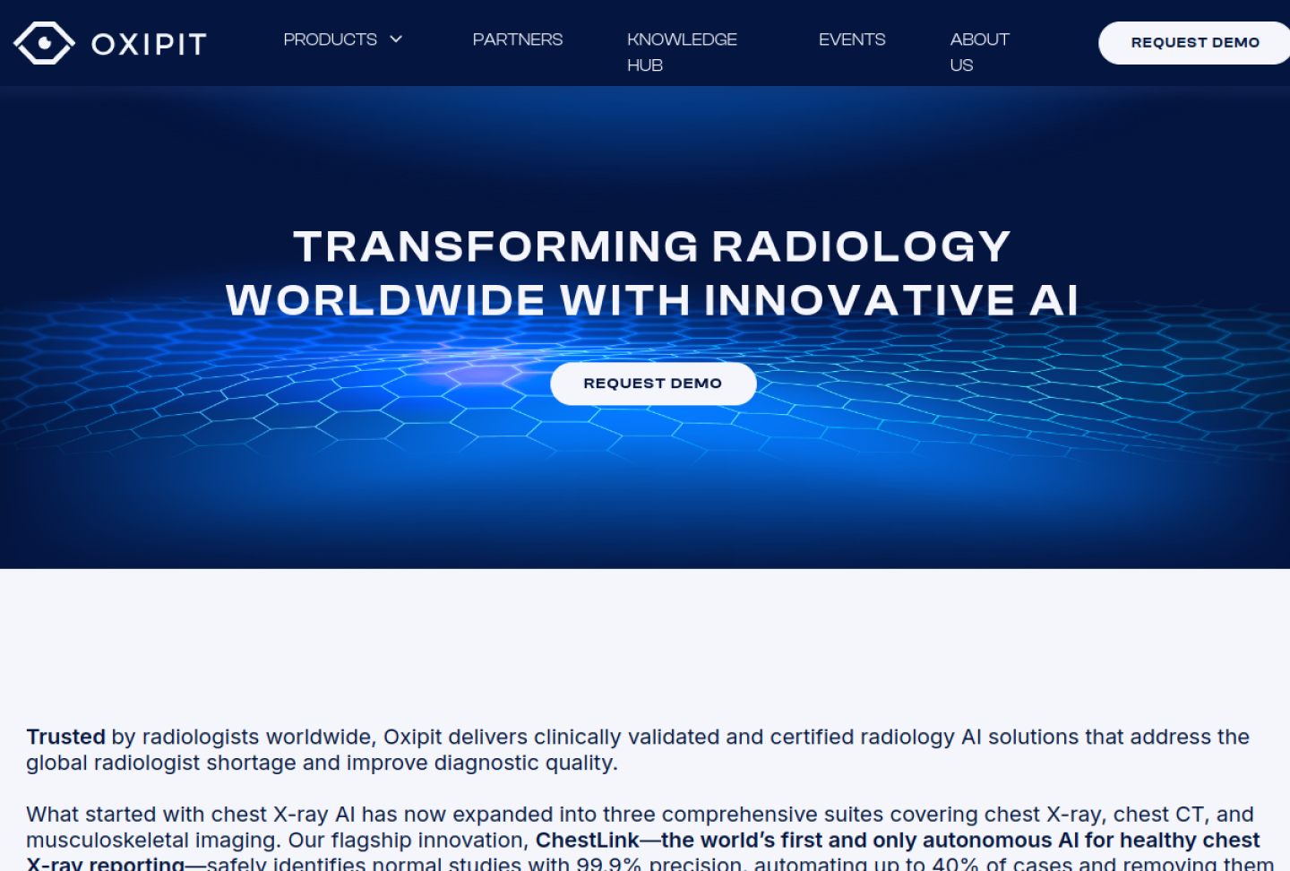 Screenshot of the official Oxipit ChestLink product page