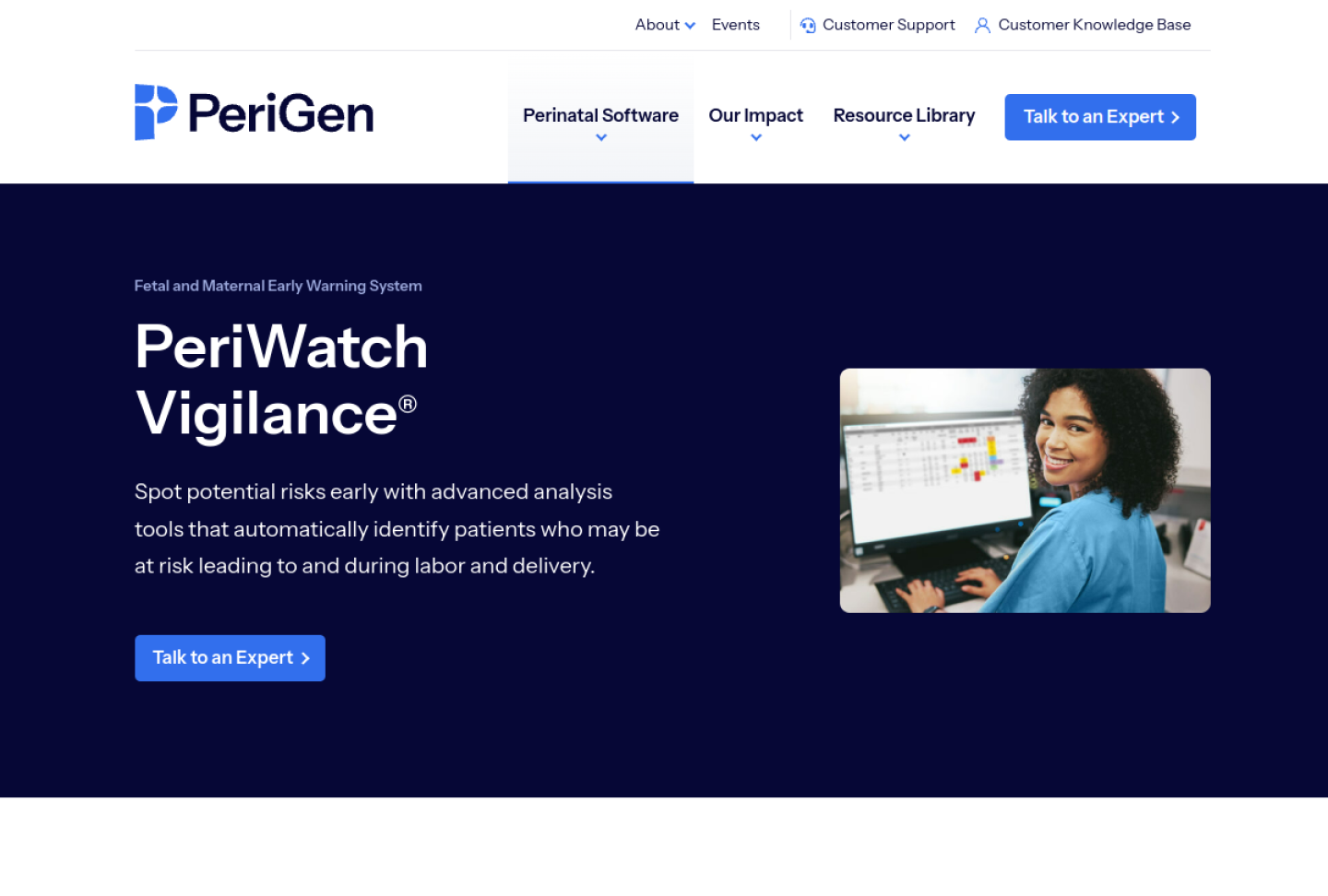 Screenshot of the official PeriGen PeriWatch Vigilance product page