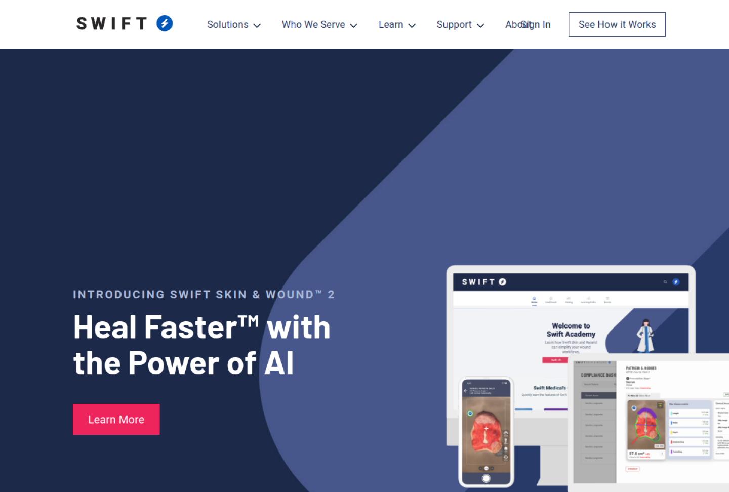 Screenshot of the official Swift Medical product page