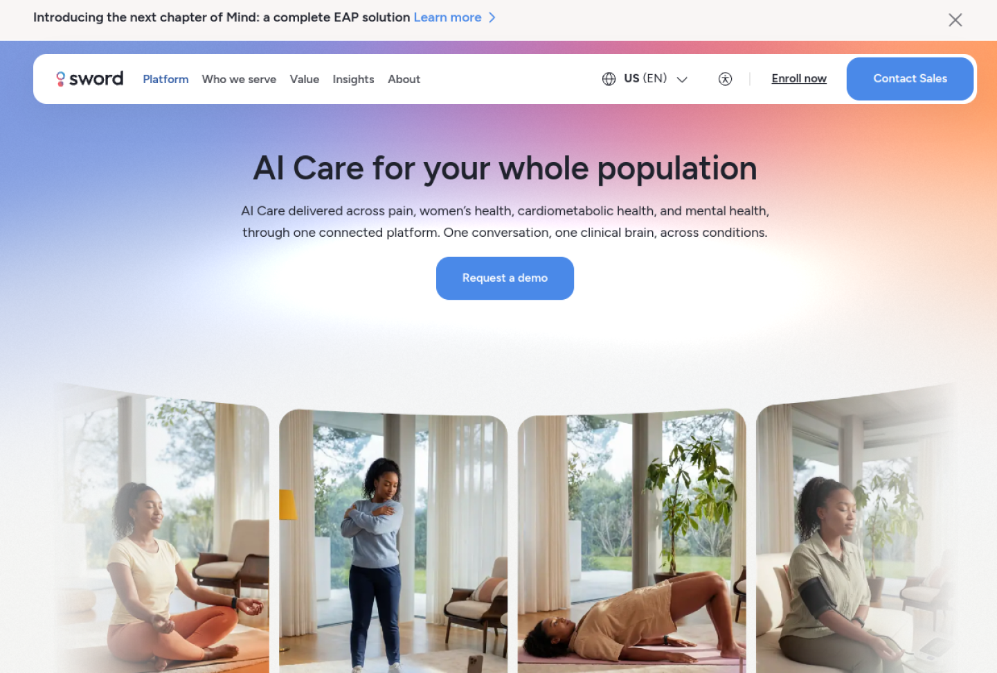 Screenshot of the official Sword Health AI Care product page