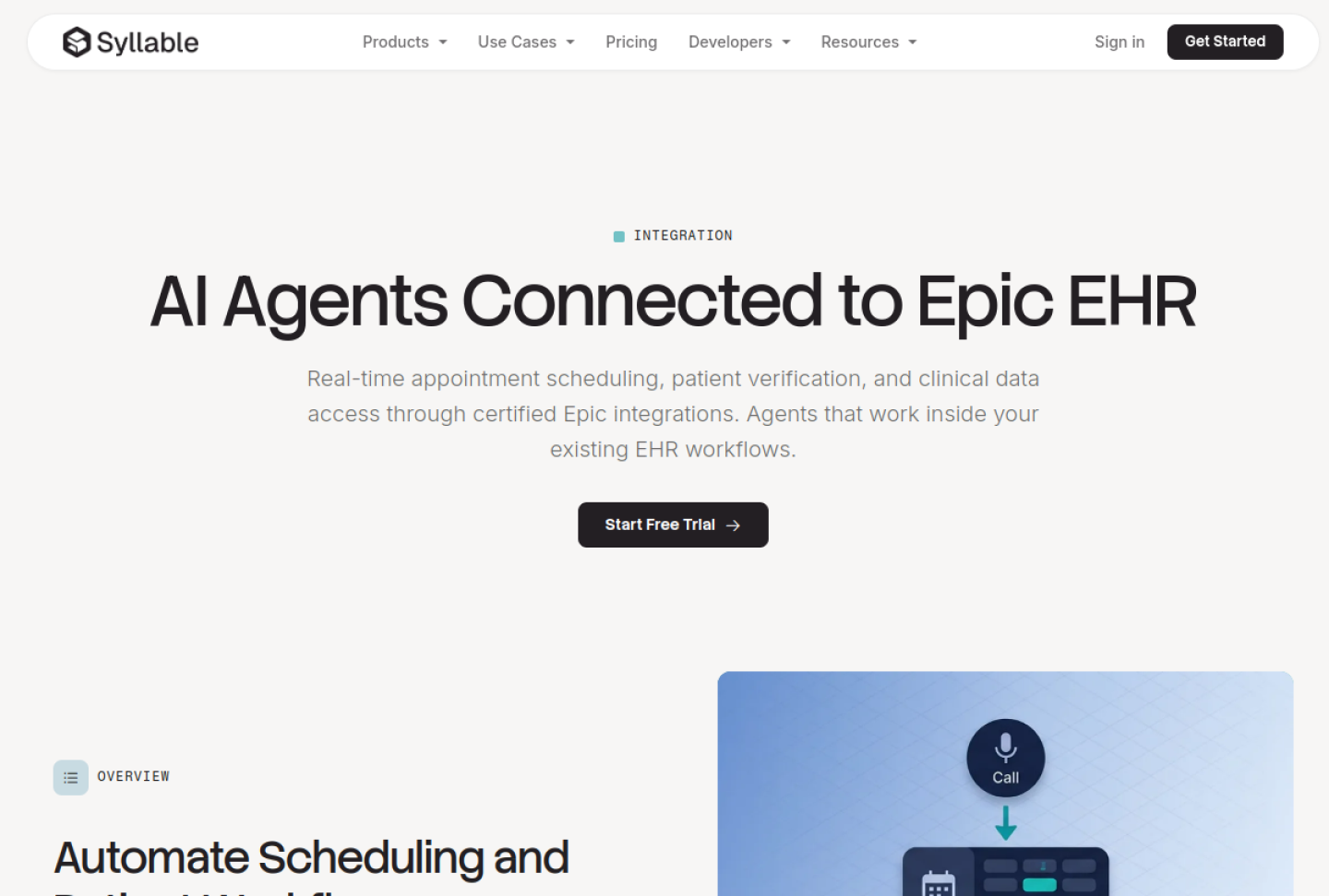 Screenshot of the official Syllable Healthcare Agents product page