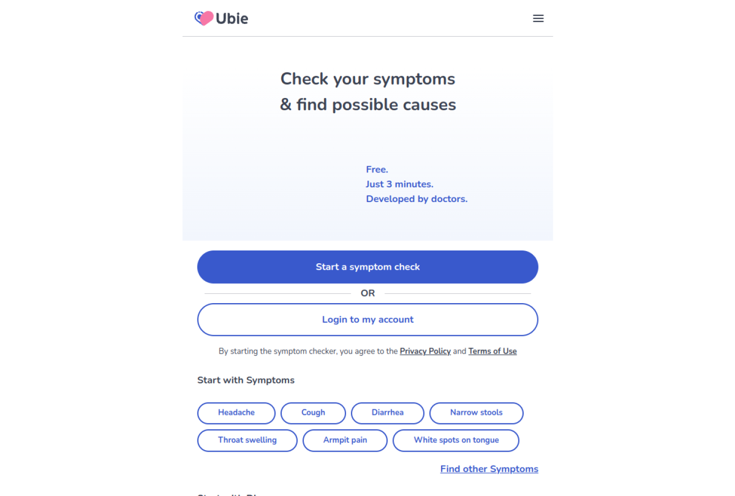 Screenshot of the official Ubie product page
