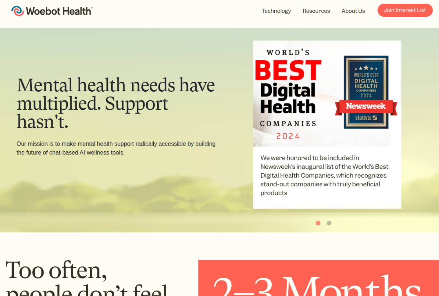 Screenshot of the official Woebot Health product page