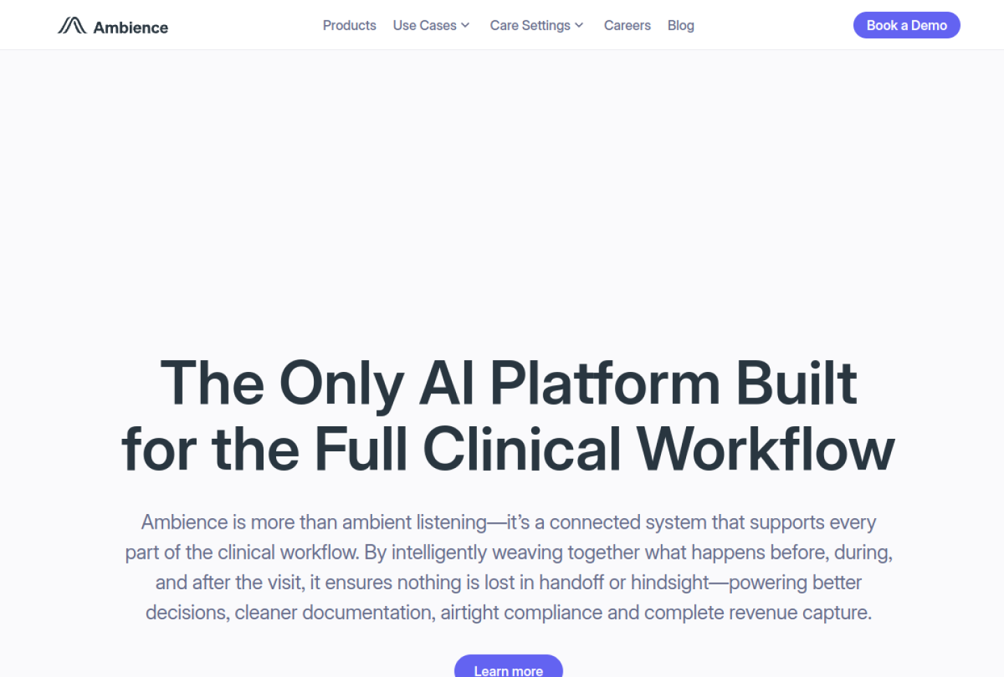 Screenshot of the official Ambience Healthcare product page